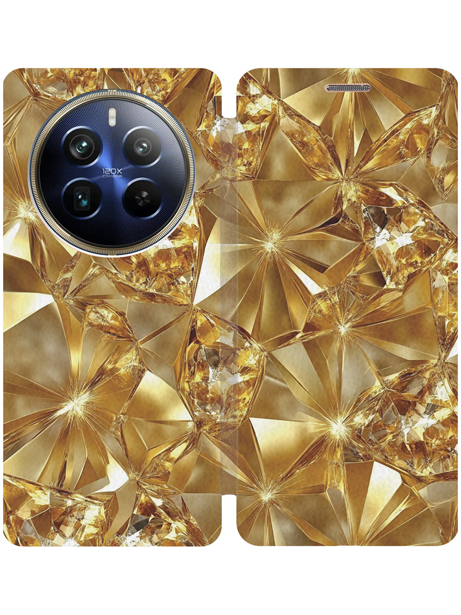 

Чехол-книжка на Realme 12 Pro 5g/12 Pro+ 5g с принтом "Желтый сапфир" золотой, Золотистый, 782631832