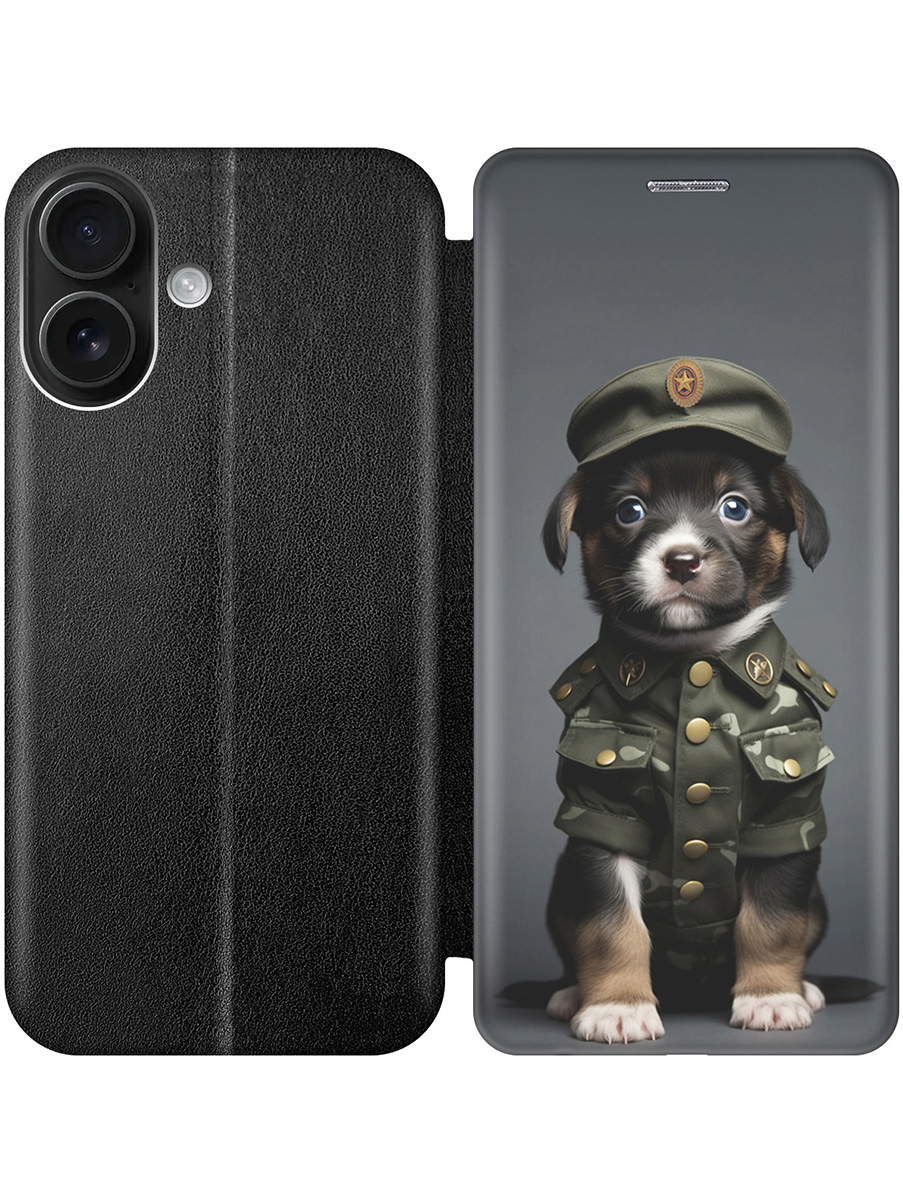 

Чехол-книжка на Apple iPhone 16 с принтом "Щенок-военный" черный, Черный;зеленый, 785196511