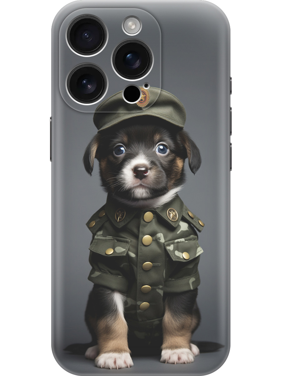 

Силиконовый чехол на Apple iPhone 16 Pro с принтом "Щенок-военный", Прозрачный;зеленый;черный, 785197711