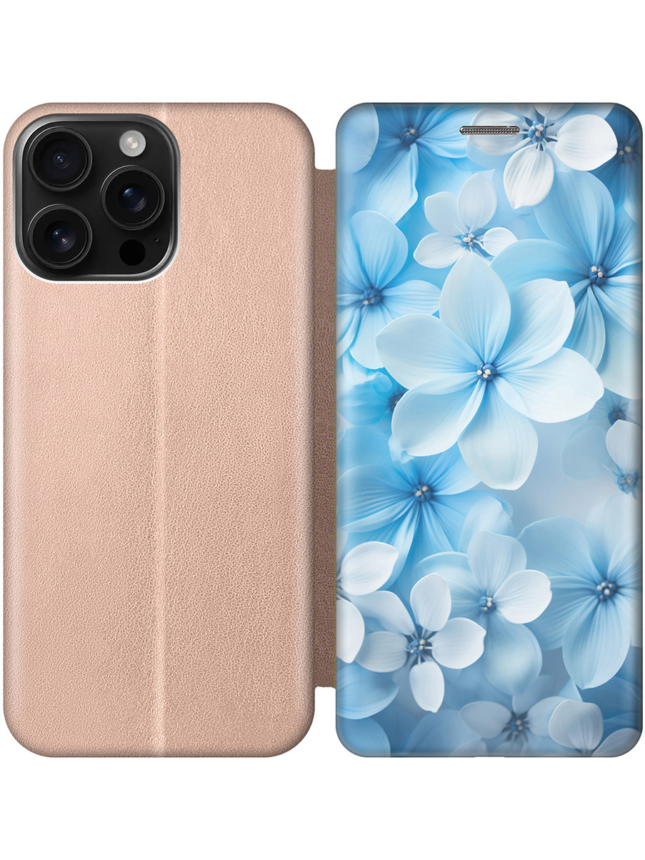 

Чехол-книжка на Apple iPhone 16 Pro Max с принтом "Бело-голубые цветы" золотой, 785198322