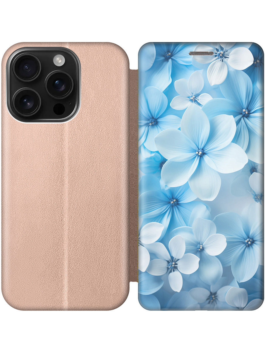 

Чехол-книжка на Apple iPhone 16 Pro с принтом "Бело-голубые цветы" золотой, Золотистый;голубой;белый, 785197722