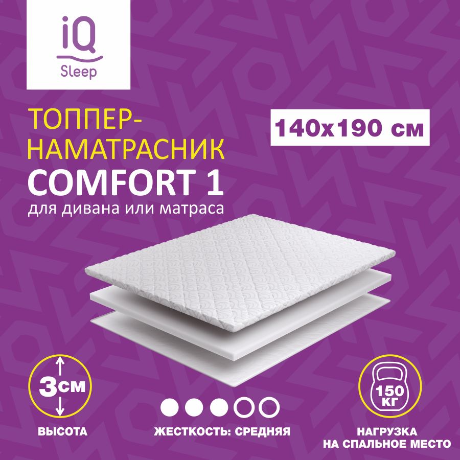 

Матрас-топпер Delicatex COMFORT 1, Беспружинный, средне-жесткий, 140х190х3 см, Белый, COMFORT 1