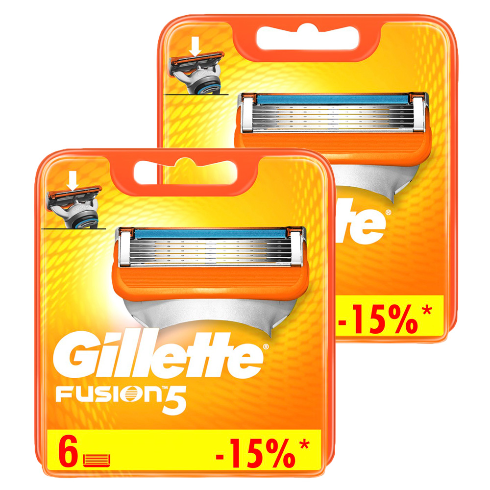 Годовой запас Gillette сменные кассеты для бритья Fusion5, 6+6 (12 шт)