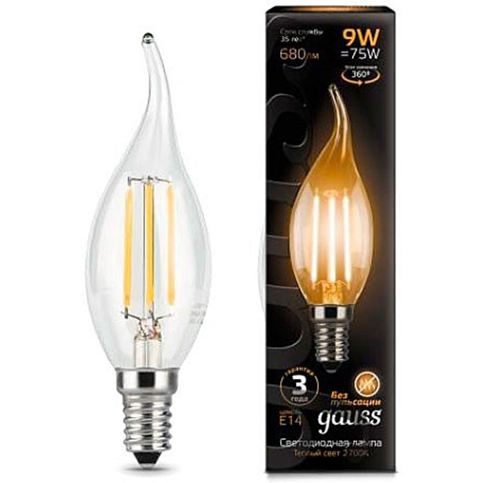 фото Набор светодиодных ламп gauss black filament led candle tailed e14 9w 2700k 104801109 x10