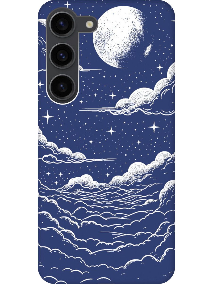 

Силиконовый чехол на Samsung Galaxy S23 с принтом "Луна и облака" матовый синий, Синий;черный;белый, 767959541