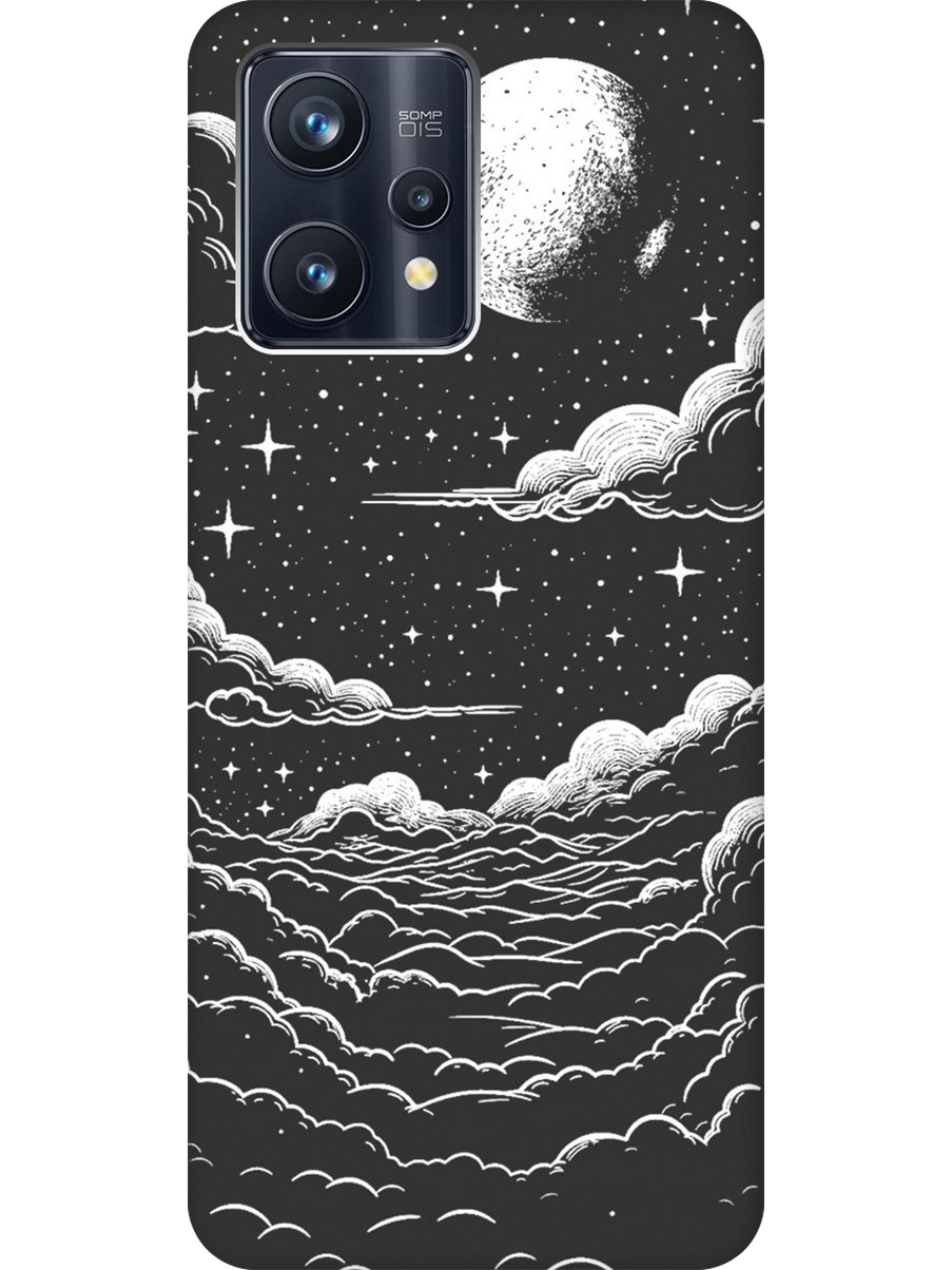 

Силиконовый чехол на Realme 9 Pro+ с принтом "Луна и облака" матовый черный, Черный;белый, 740189641