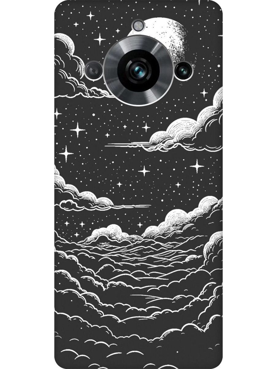 

Силиконовый чехол на Realme 11 Pro / 11 Pro+ с принтом "Луна и облака" матовый черный, Черный;белый, 771145141