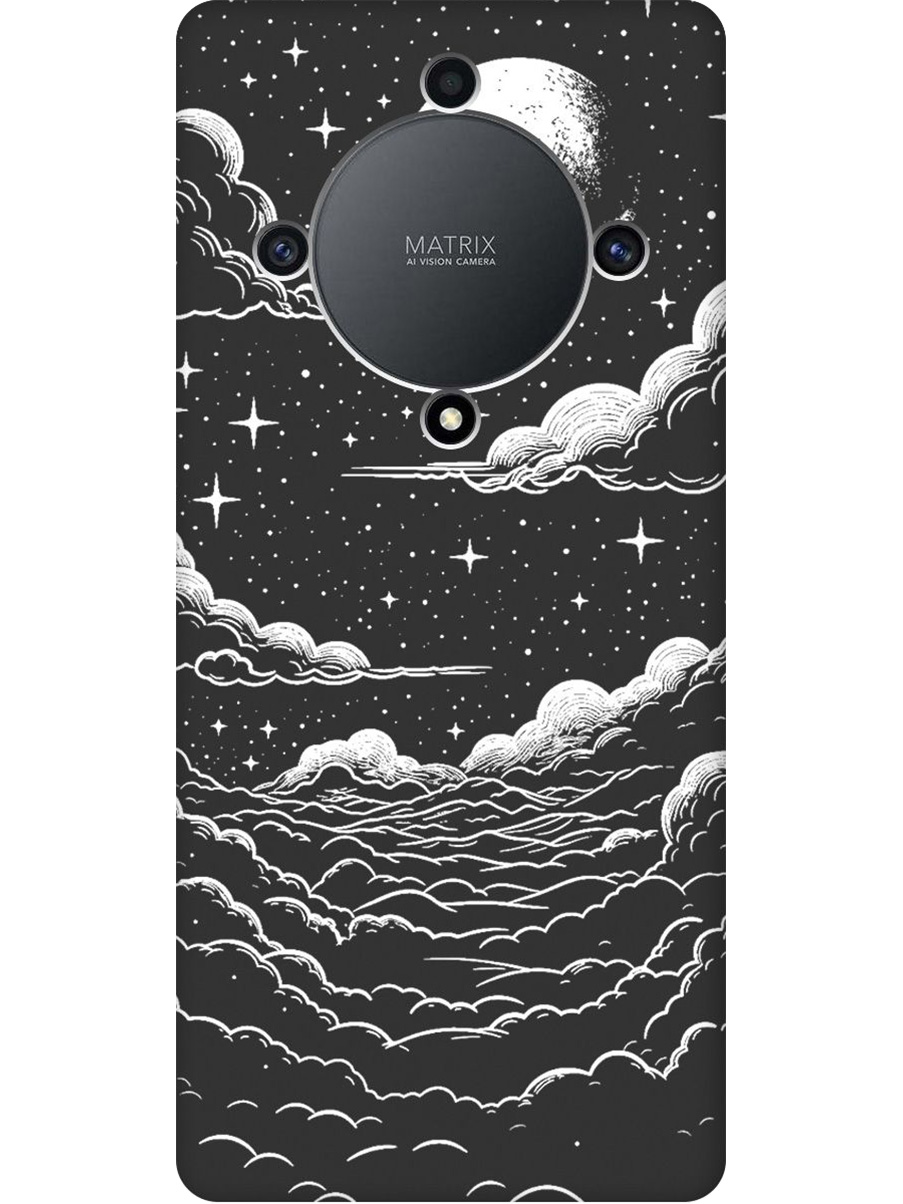 

Силиконовый чехол на Honor X9a/Magic5 Lite с принтом "Луна и облака" матовый черный, Черный;белый, 769394741