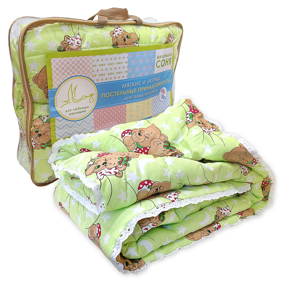 Одеяло 110х140 Маленькая Соня  лебяжий пух, зеленый для новорожденных, малышам в кроватку