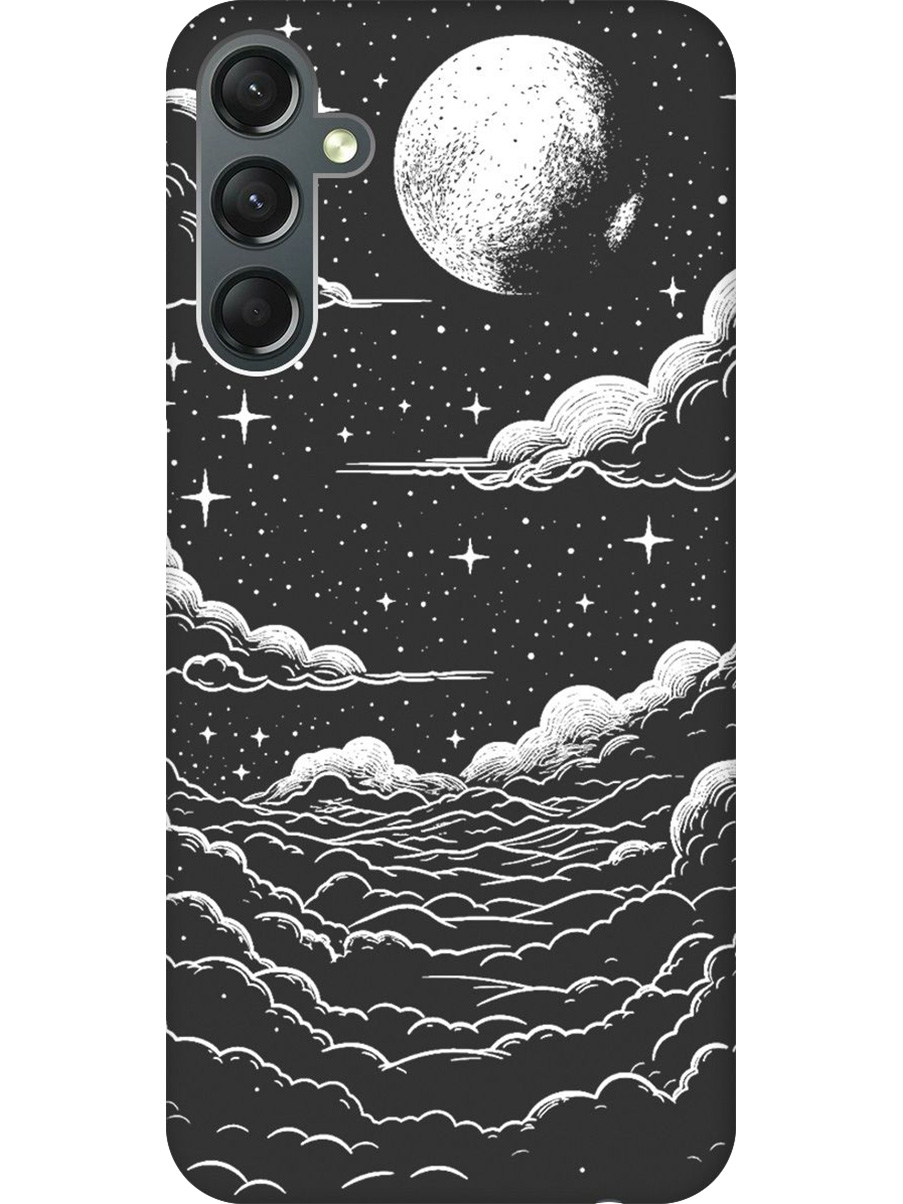 

Силиконовый чехол на Samsung Galaxy A24 с принтом "Луна и облака" матовый черный, Черный;белый, 769395641