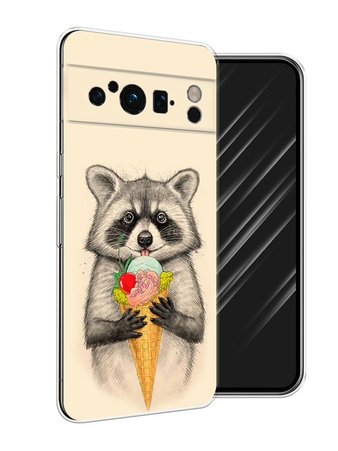 

Чехол Awog на Google Pixel 8 Pro "Енот с мороженым", Бежевый;серый, 271650-10