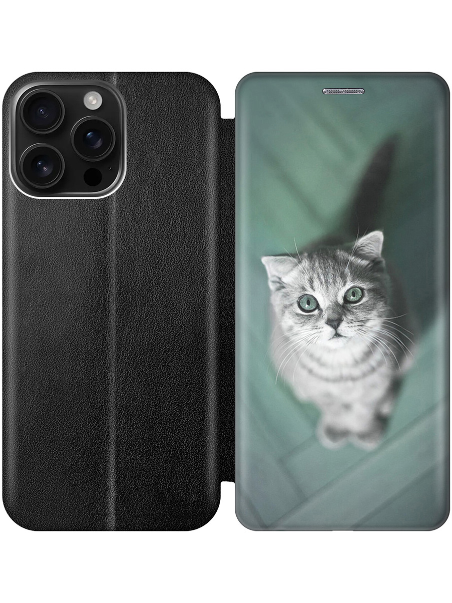 

Чехол-книжка на Apple iPhone 16 Pro Max с принтом "Котик на зеленом полу" черный, Черный;зеленый;серый, 785198311