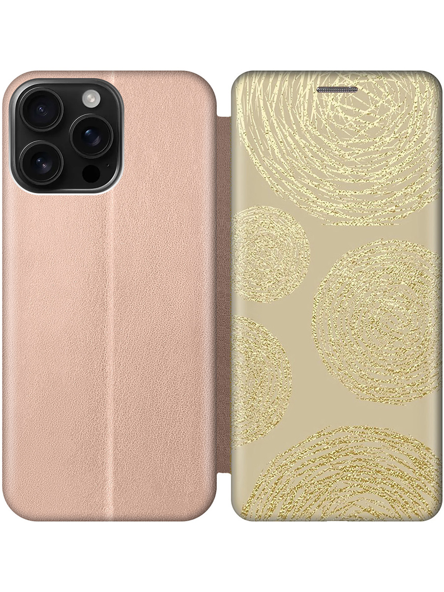 

Чехол-книжка на Apple iPhone 16 Pro Max с принтом "Золотые круги" золотой, Золотистый, 785198331