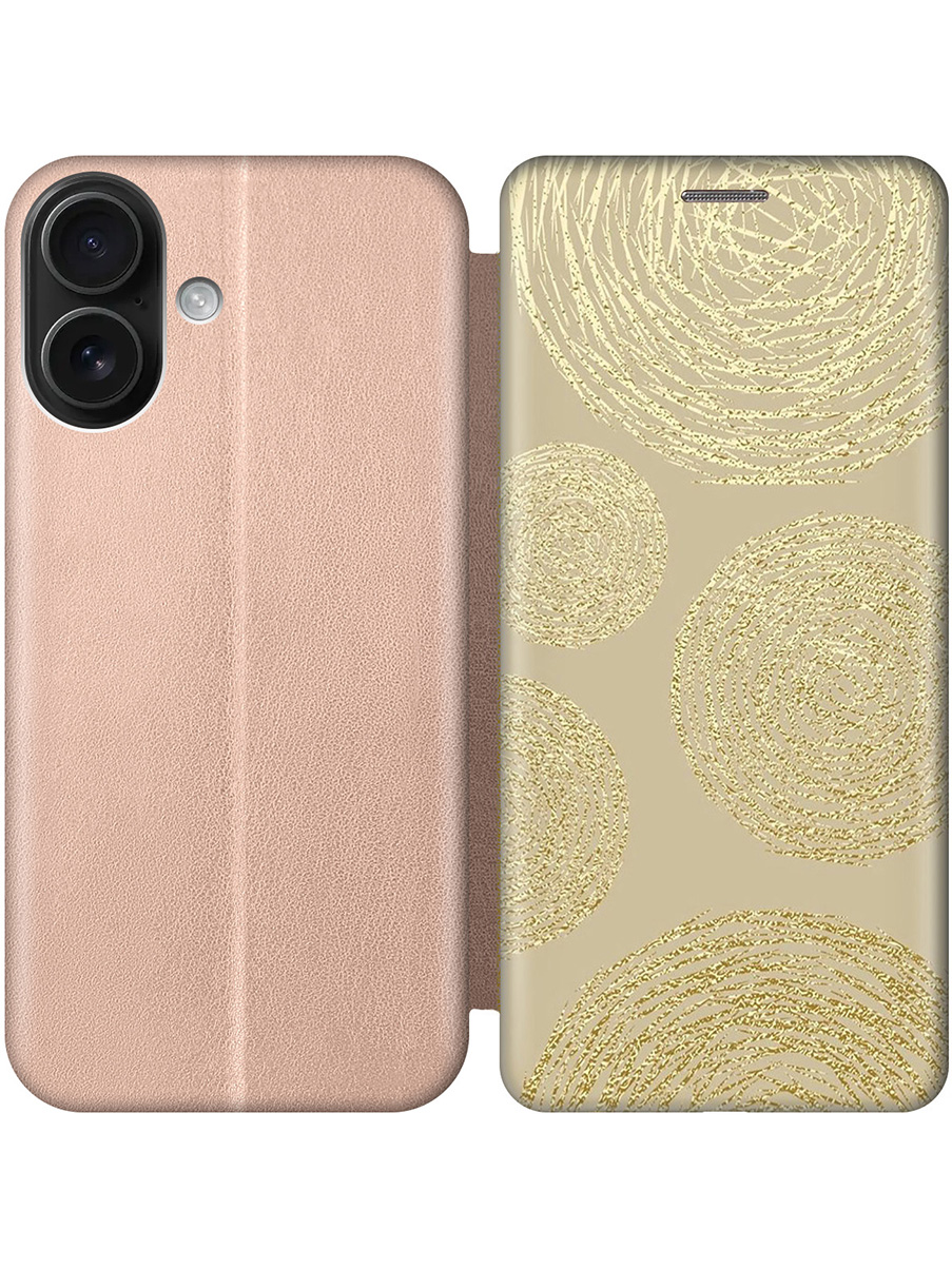 

Чехол-книжка на Apple iPhone 16 с принтом "Золотые круги" золотой, Золотистый, 785196531