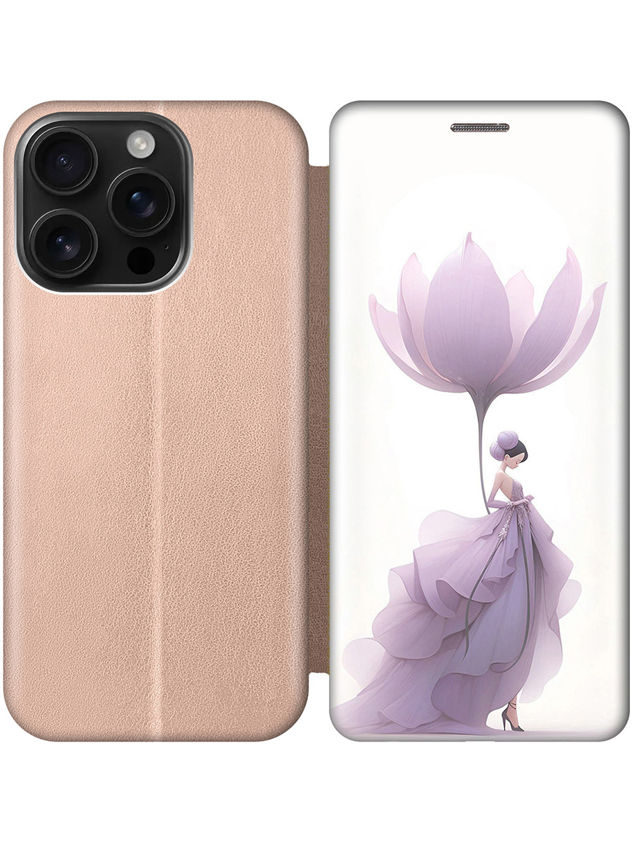 

Чехол-книжка на Apple iPhone 16 Pro с принтом "Цветочная девушка" золотой, Золотистый;белый;фиолетовый, 785197722