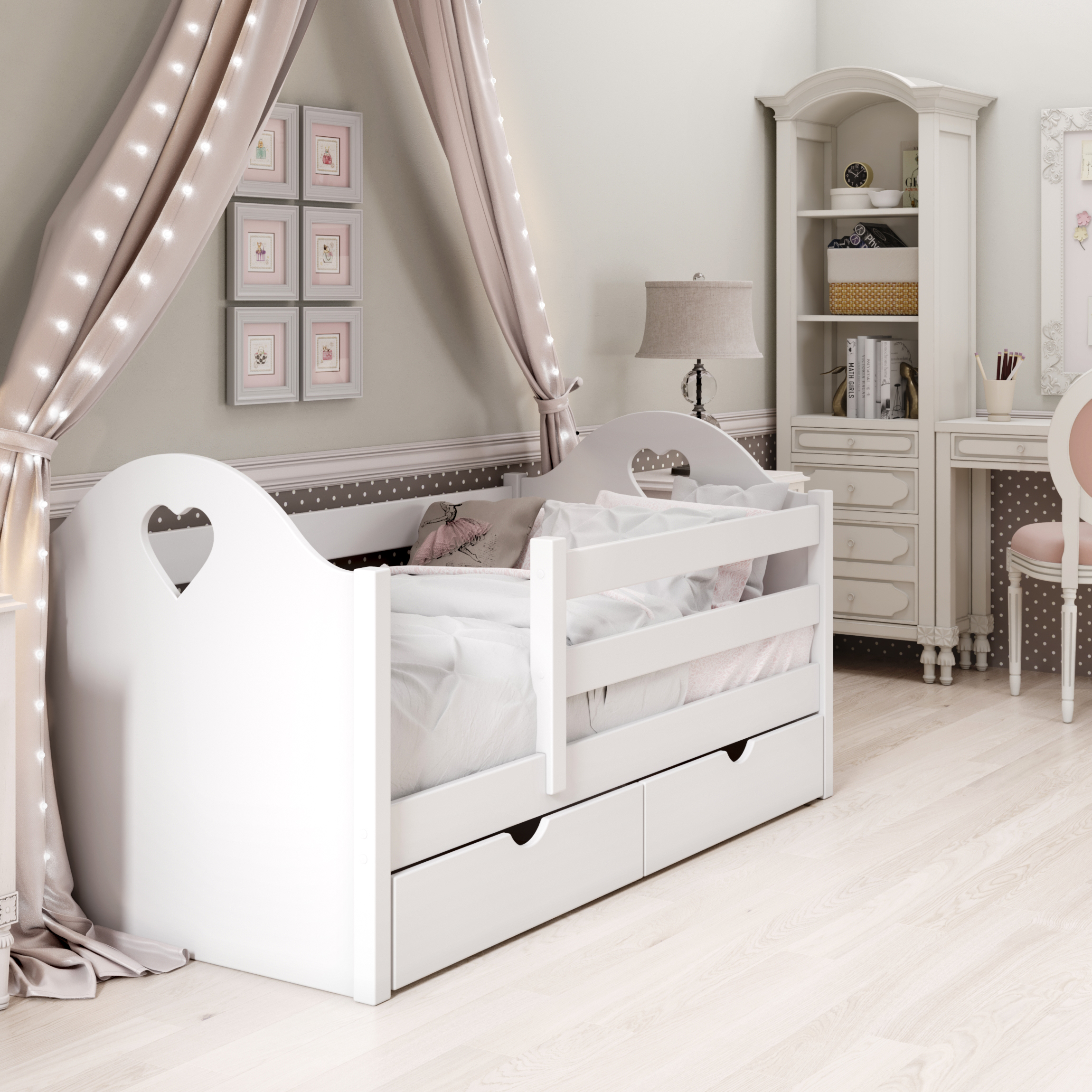 Детская кровать Mi-Gusta Frendi, 189x69x89, из массива берёзы, белая, без ящиков