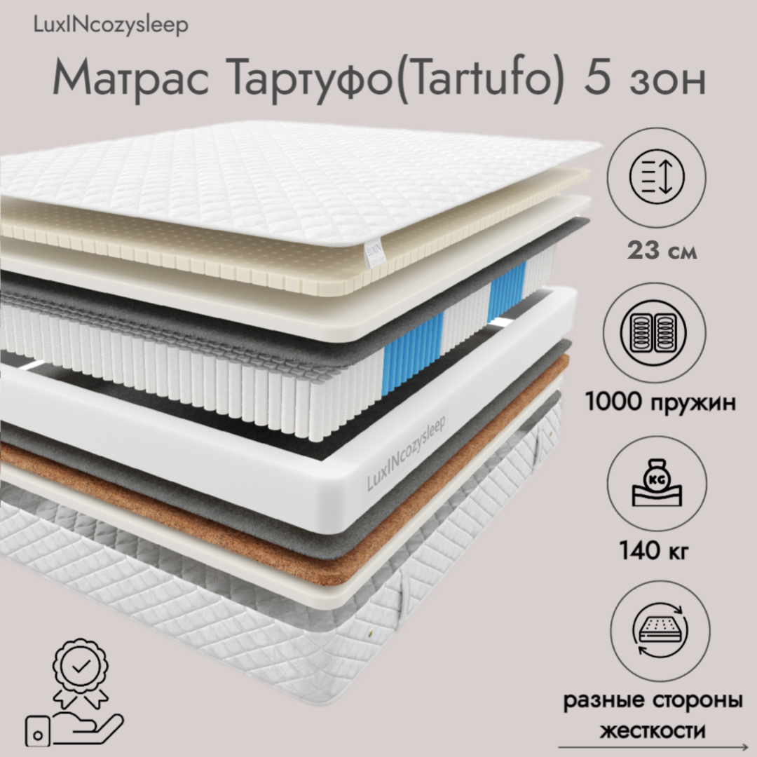 

Матрас LuxINcozysleep Баланс Тартуфо зоны 200х200, Белый, Тартуфо зоны