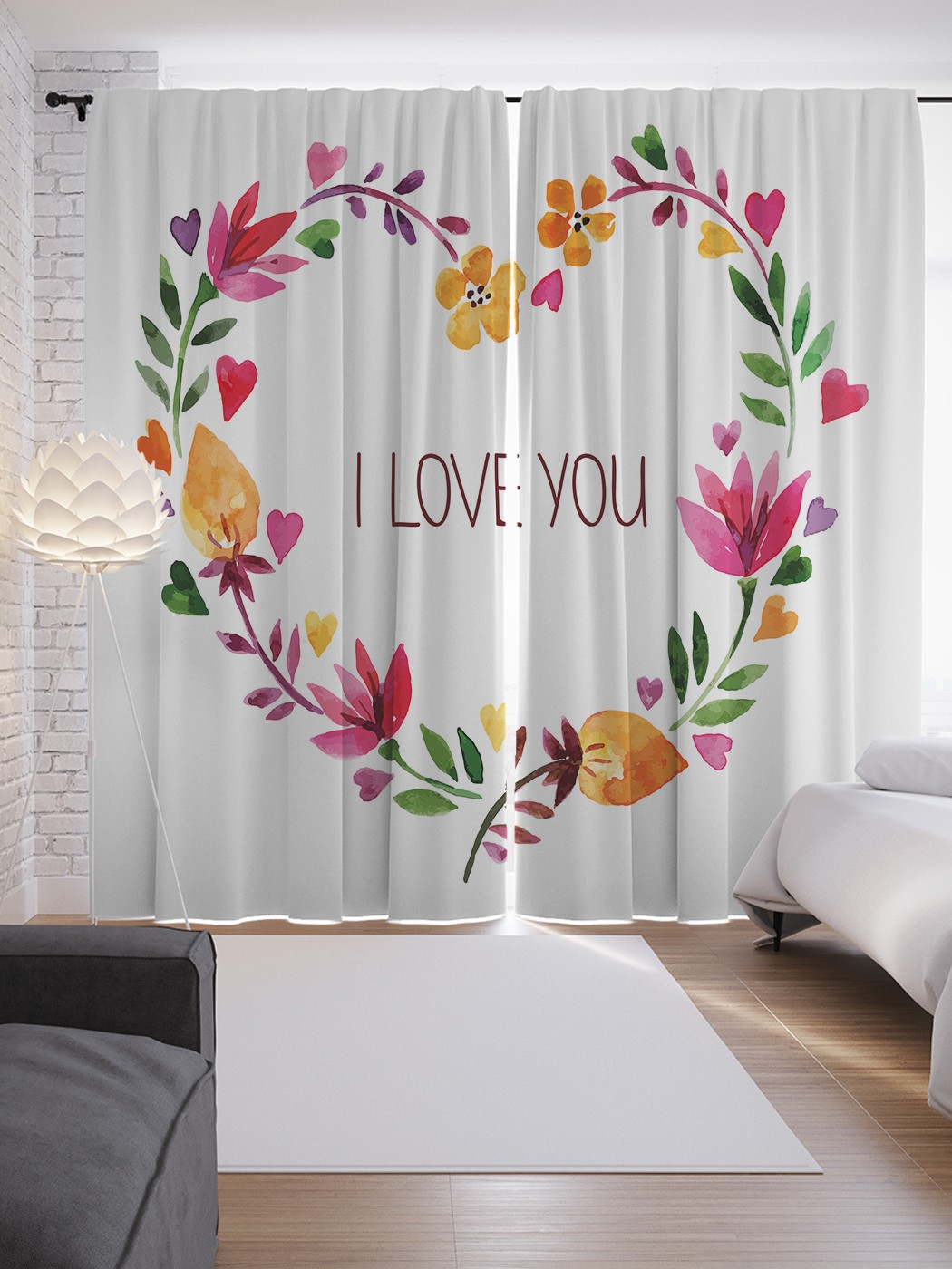 

Шторы JoyArty с фотопечатью "Цветочное сердце" из сатена, 290х265 см, Цветочное сердце