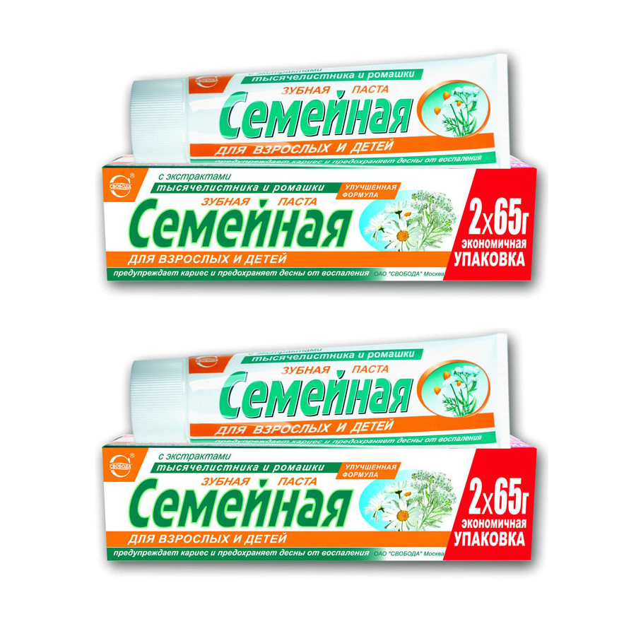 

Зубная паста СВОБОДА Семейная тысячелист. + ромашка в лам. тубе, 130г (2 шт в наборе)