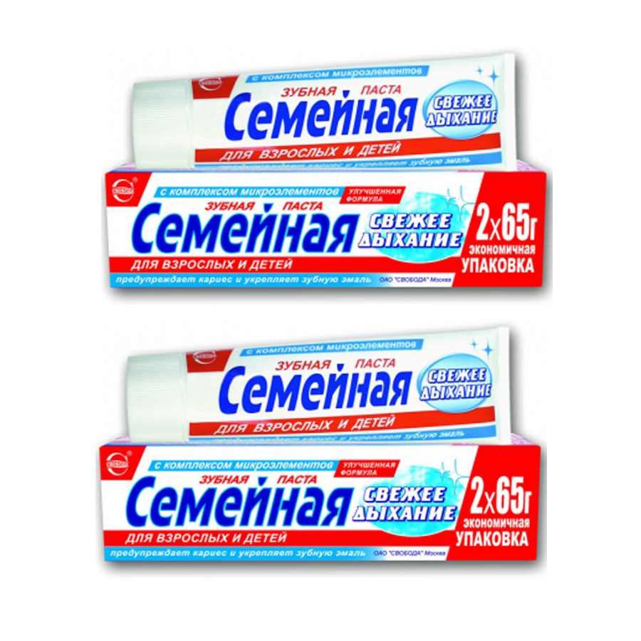 

Зубная паста СВОБОДА Семейная свежее дыхание в лам. тубе, 130г. (2 шт в наборе)