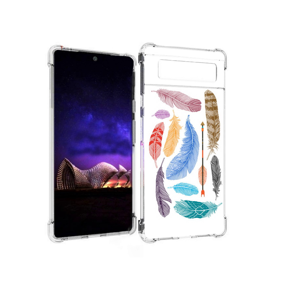 

Чехол MyPads Tocco для Google Pixel 6 разноцветные перья, Прозрачный, Tocco