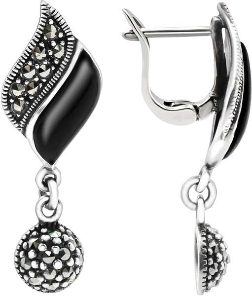 

Серьги из серебра с марказитом/ониксом Марказит HE270-mr, HE270-mr