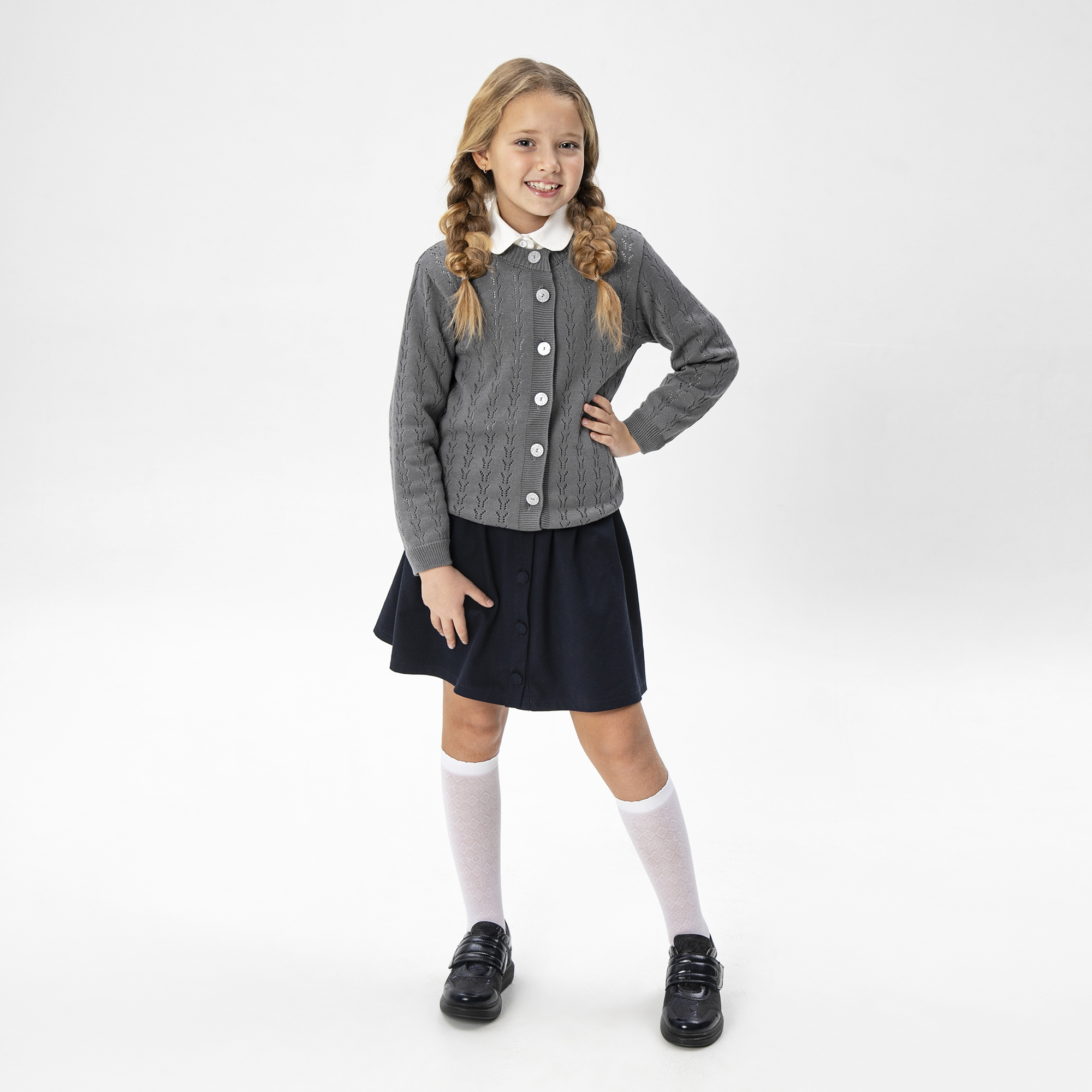 Жакет Amarobaby Pure Love School серый р. 134 AB-OD21-PLS2002 amarobaby жакет для девочки вязаный pure love school