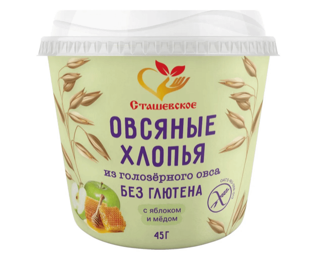 Хлопья Сташевское овсяные с яблоком и медом 45 г 99₽