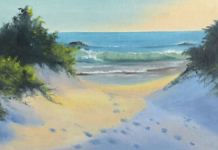 

Картина маслом ручной работы Интерьерная картина "Тропинка в дюнах", холст 18х24 см, Тропинка в дюнах