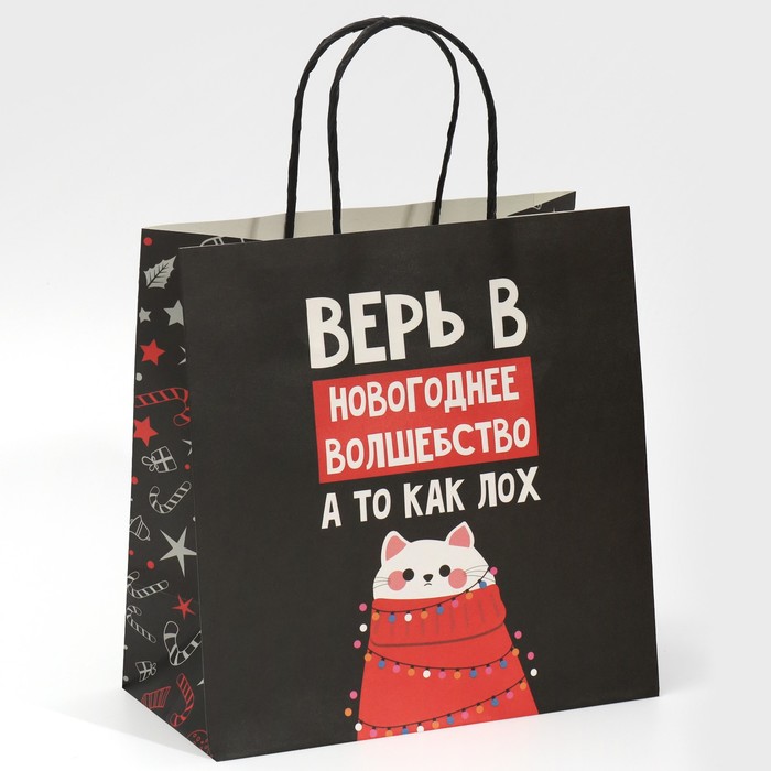 

Пакет подарочный Как лох, 22 х 22 х 11 см, Черный