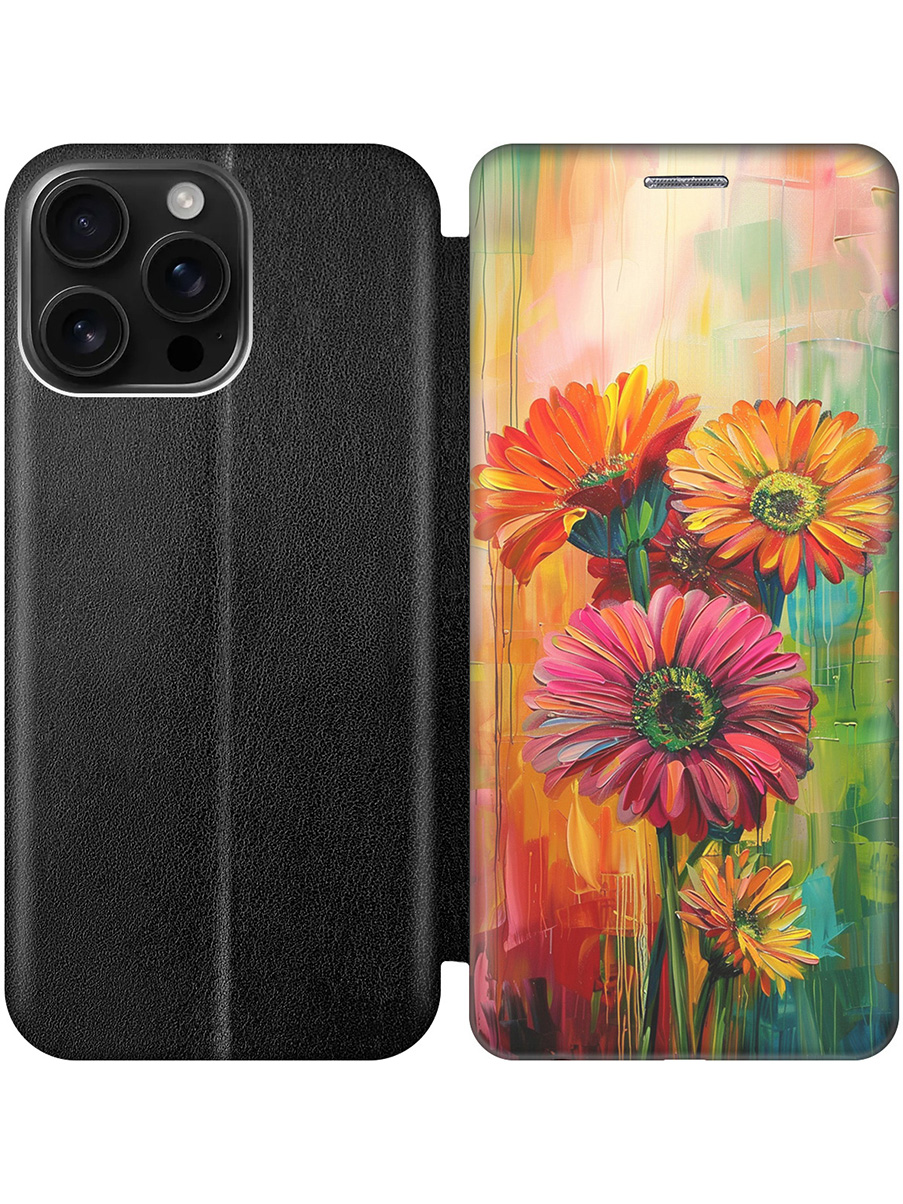 

Чехол-книжка на Apple iPhone 16 Pro Max с принтом "Герберы гуашью" черный, Черный;зеленый;красный, 785198322