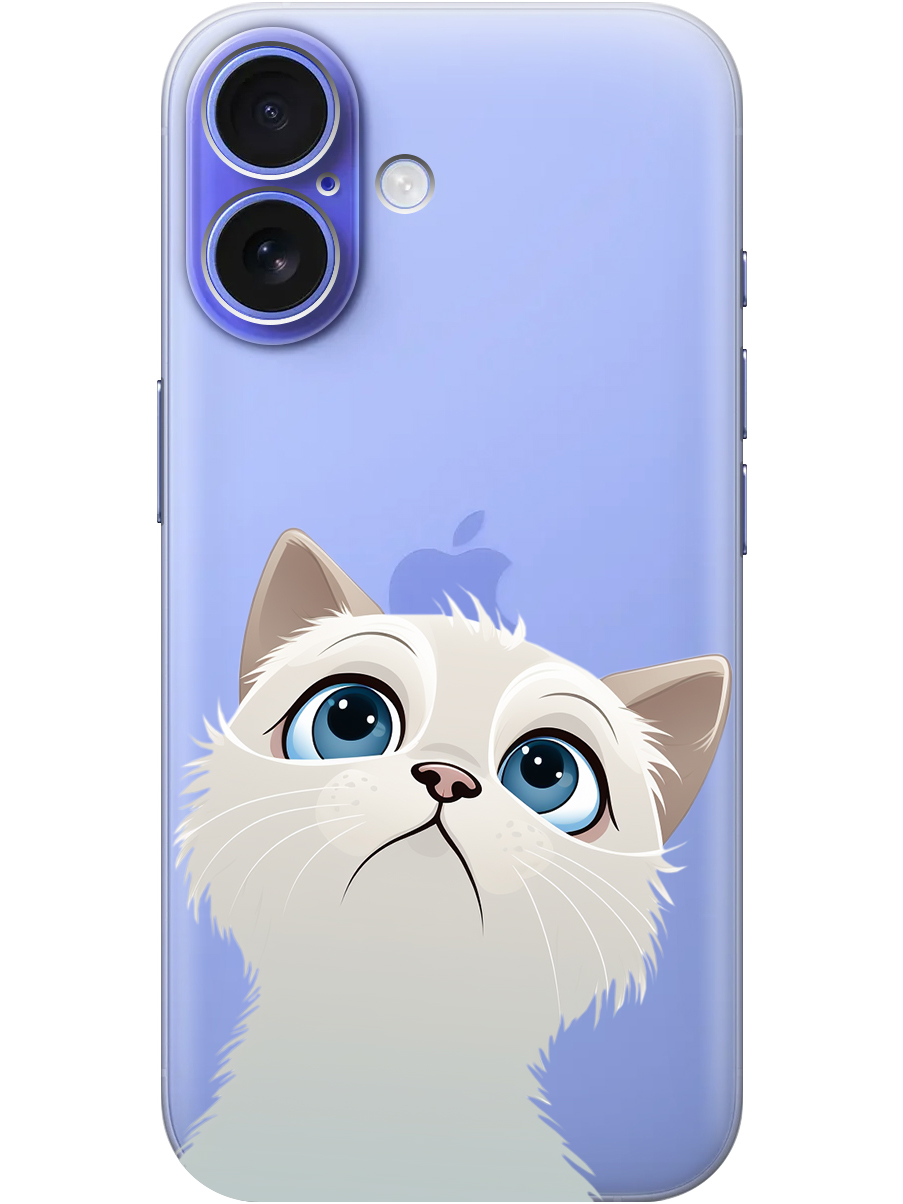 

Силиконовый чехол на Apple iPhone 16 с принтом "Белый котик" прозрачный, Прозрачный;белый, 785196511