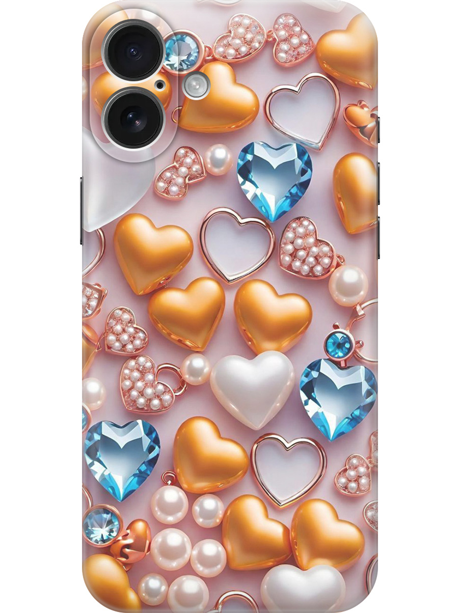 

Силиконовый чехол на Apple iPhone 16 Plus с принтом "Украшения и сердечки", Прозрачный;белый;золотистый;голубой, 785197191