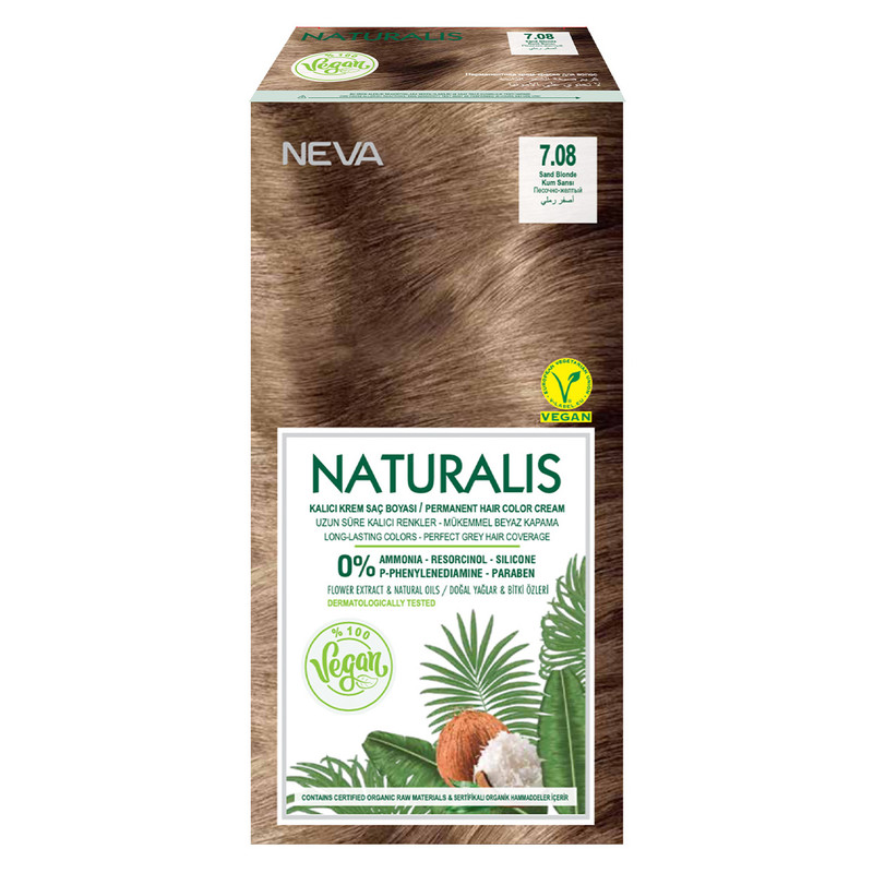 Крем-краска для волос Neva Naturalis Vegan Стойкая 7.08 Песочно-желтый