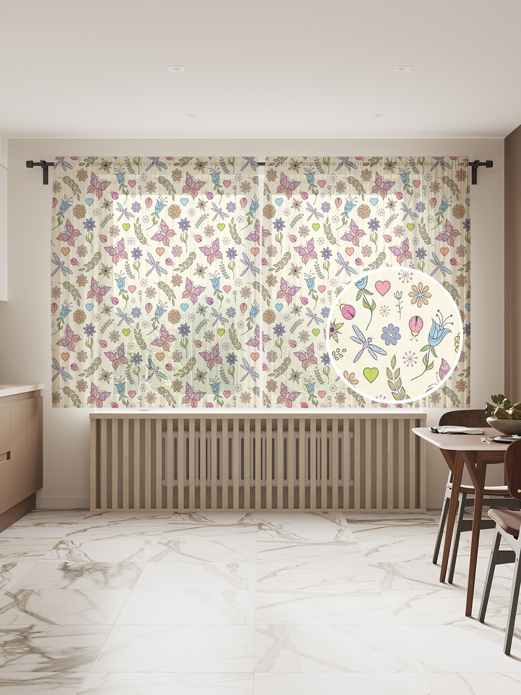 

Фототюль JoyArty "Насекомые среди цветов" 145x180см, 2 полотна, лента, 50 крючков, Насекомые среди цветов