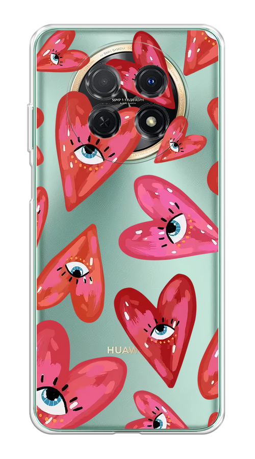 

Чехол на Huawei Nova Y91 "Сердечки с глазами", Коричневый;красный;розовый, 6121650-1