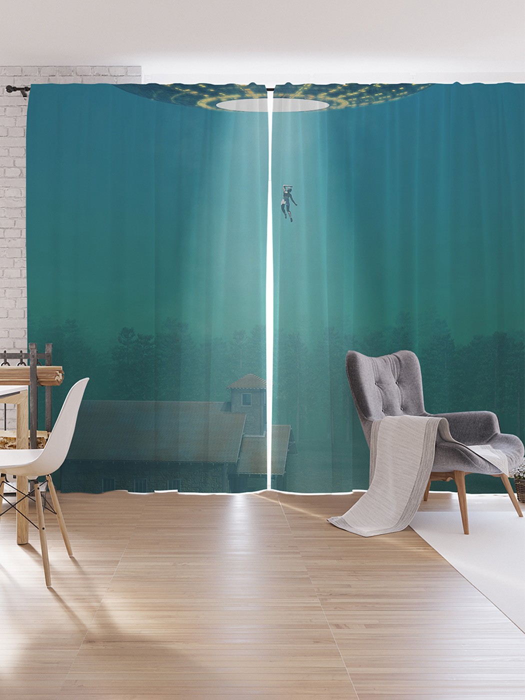 

Шторы под лён JoyArty "Похищение прищельцами", серия Oxford DeLux, 340х265 см, Похищение прищельцами