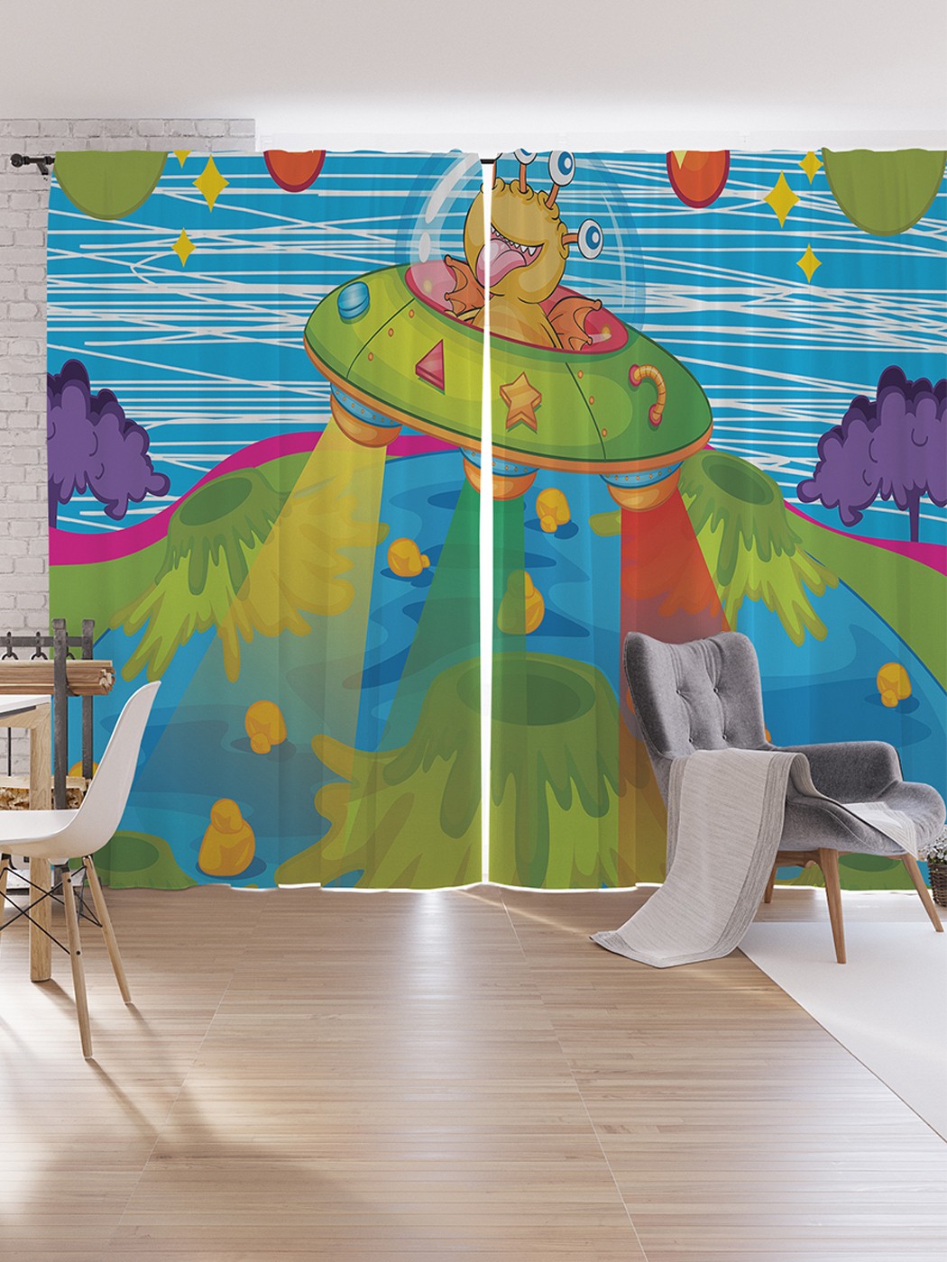 

Шторы под лён JoyArty "Веселый пришелец", серия Oxford DeLux, 340х265 см, Веселый пришелец