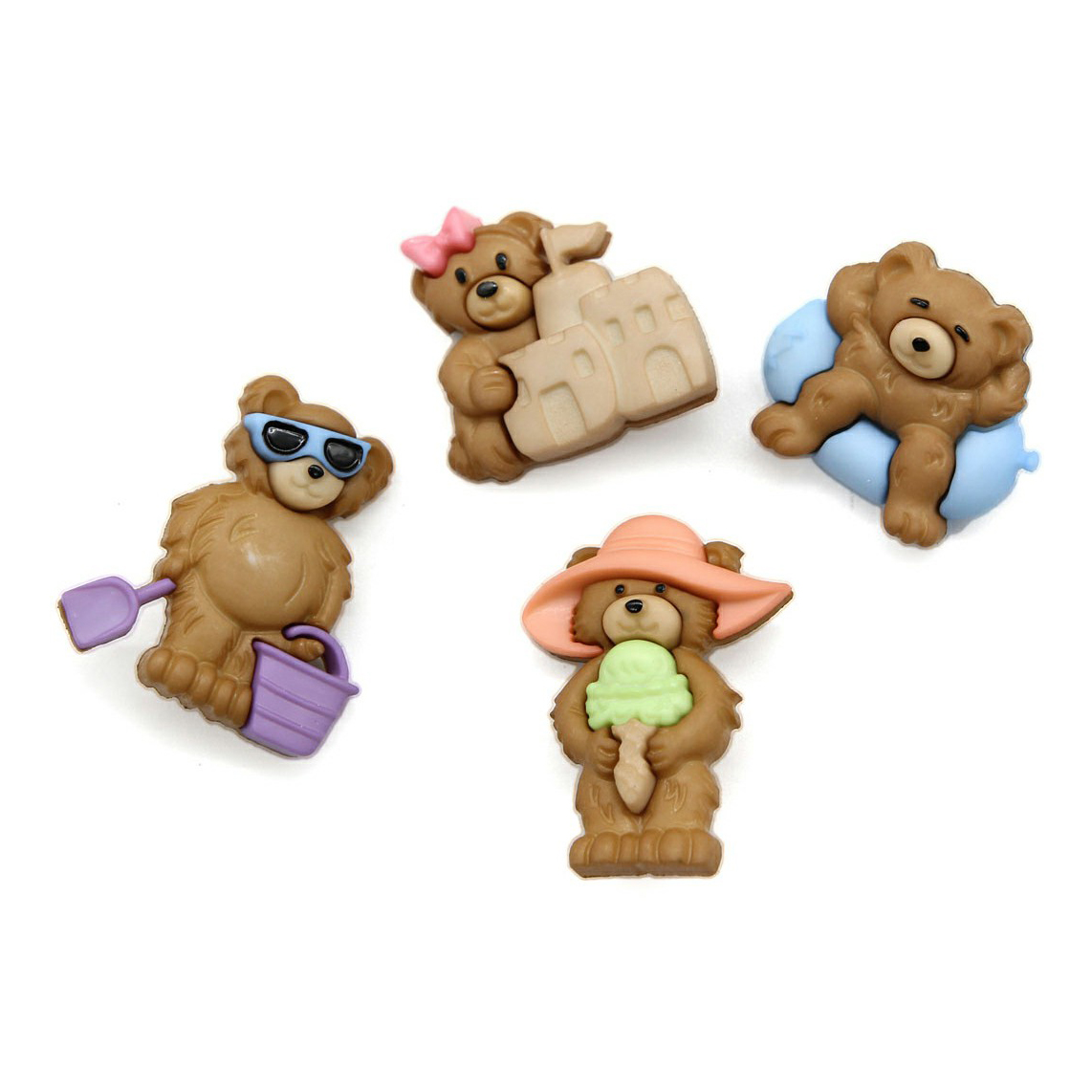 

Пуговицы декоративные Dress It Up Summer Bears Мишки на каникулах разноцветные 4 шт