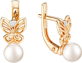 

Золотые серьги Veronika S142-760 с культивированным жемчугом, фианитами, S142-760