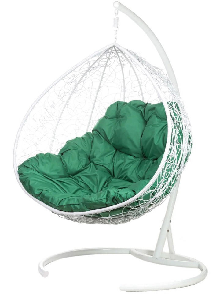 фото Подвесное кресло bigarden gimini белое со стойкой зеленая подушка