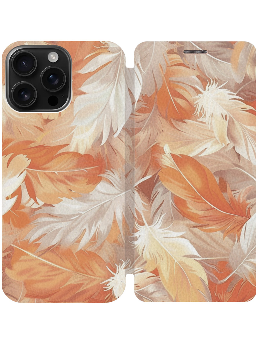 

Чехол-книжка на Apple iPhone 16 Pro Max с принтом "Бело-оранжевые перья" золотой, Золотистый;белый;оранжевый, 785198312