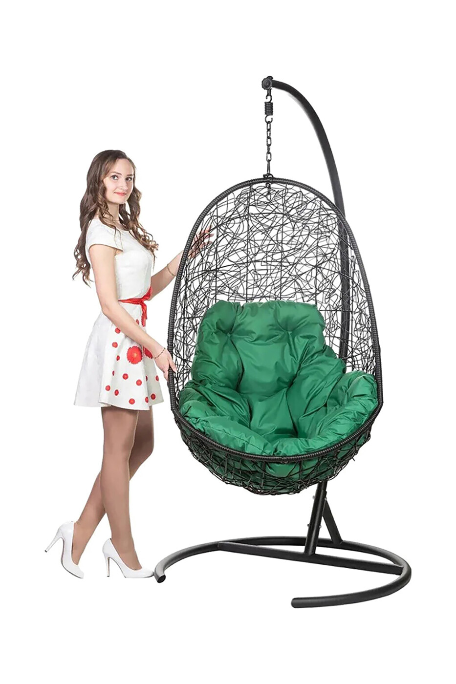 фото Подвесное кресло черное bigarden easy зеленая подушка