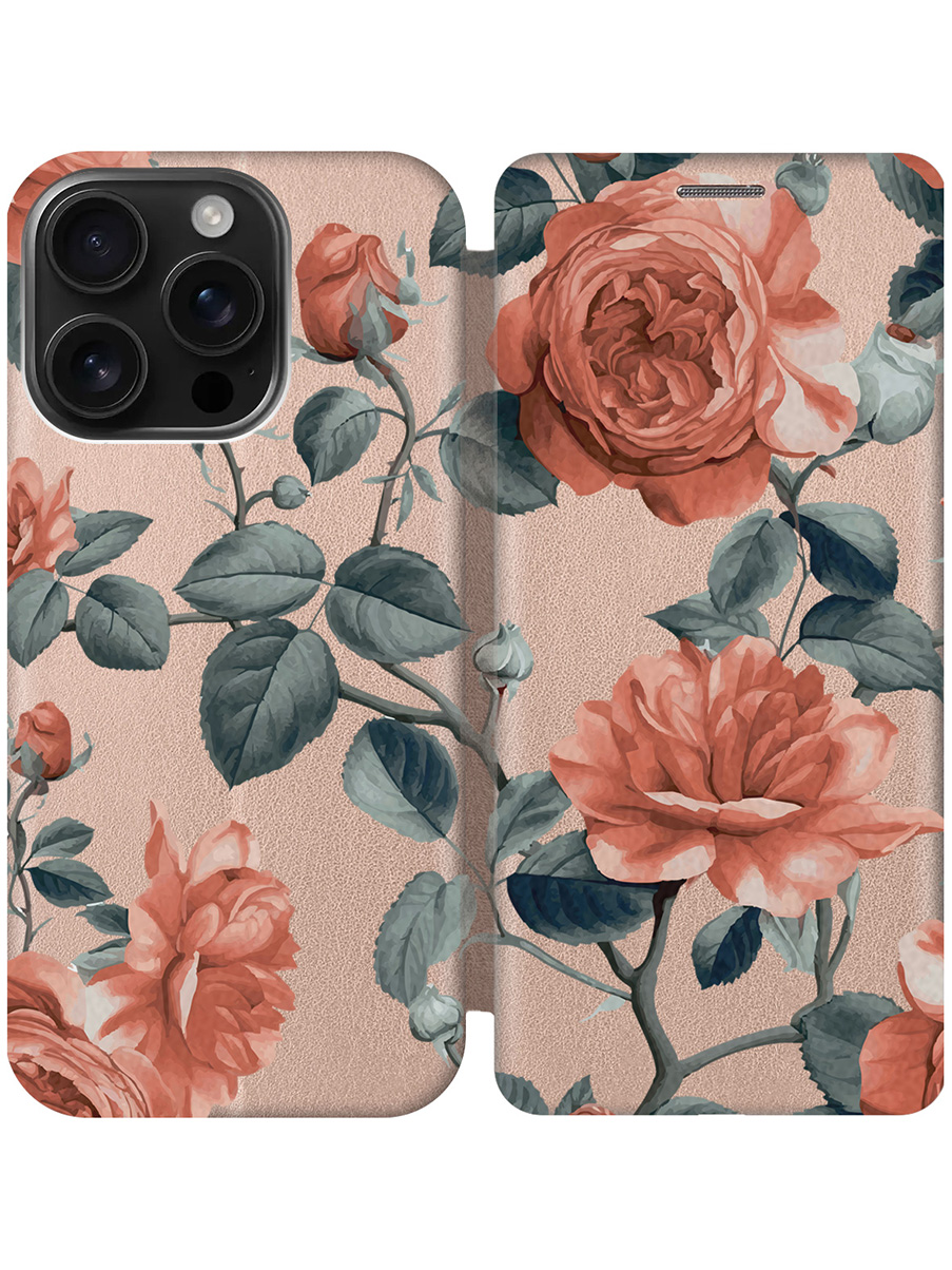 

Чехол-книжка на Apple iPhone 16 Pro с принтом "Винтажные розы" золотой, Золотистый;зеленый;красный, 785197723