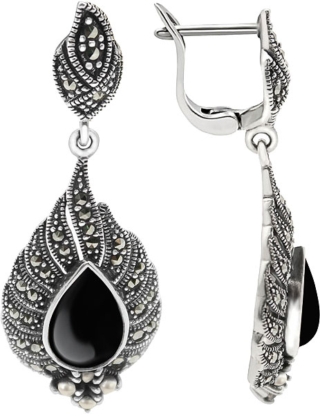 

Серьги из серебра с ониксом/жемчугом Марказит HE826-zhemchug-mr, HE826-zhemchug-mr