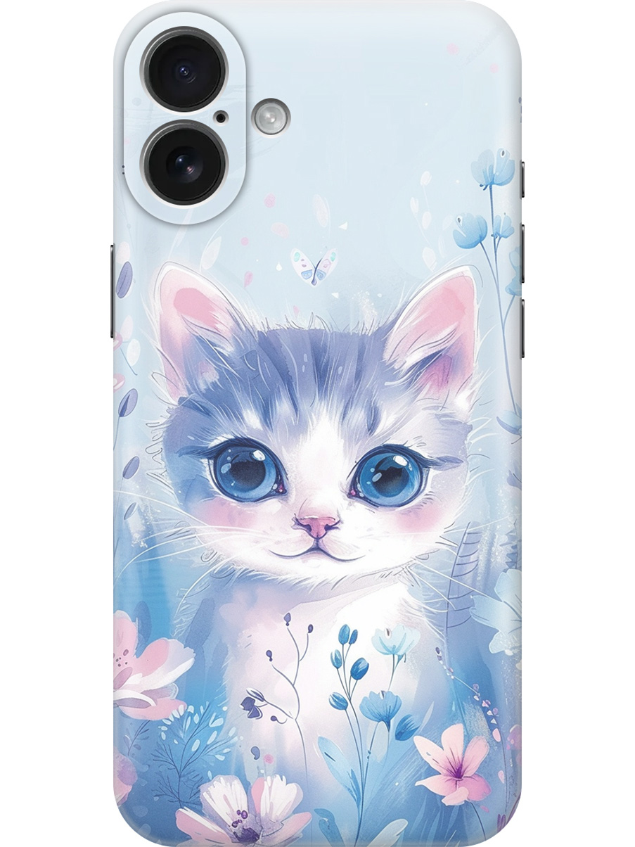 

Силиконовый чехол на Apple iPhone 16 Plus с принтом "Котик в цветах", Прозрачный;белый;голубой;розовый, 785197112