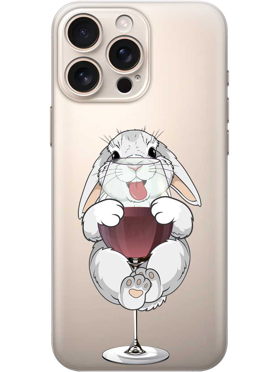 

Силиконовый чехол на Apple iPhone 16 Pro Max с принтом "Кролик и бокал", Прозрачный;белый;бордовый, 785198375