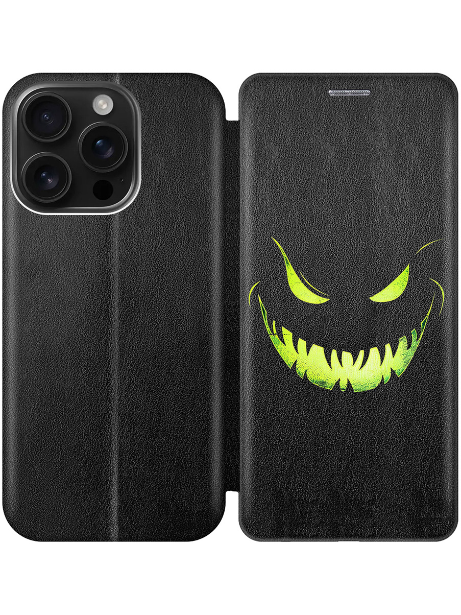 

Чехол-книжка на Apple iPhone 16 Pro с принтом "Зловещая улыбка" черный, Черный;зеленый, 785197772