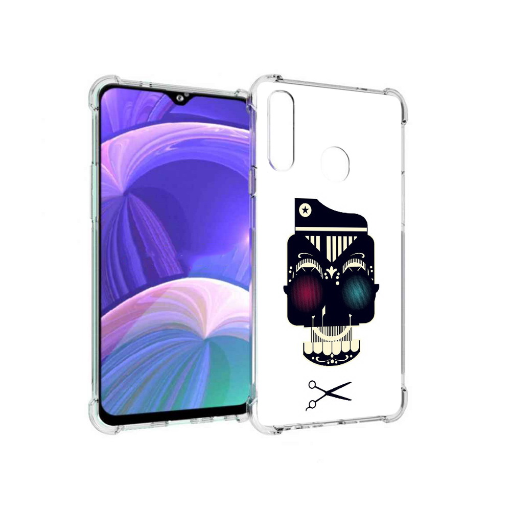 Чехол MyPads Tocco для Samsung Galaxy A20s черно белый скелет с яркими глазами