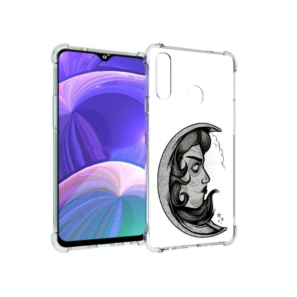 

Чехол MyPads Tocco для Samsung Galaxy A20s черно белая луна с лицом (PT139755.554.680), Прозрачный, Tocco